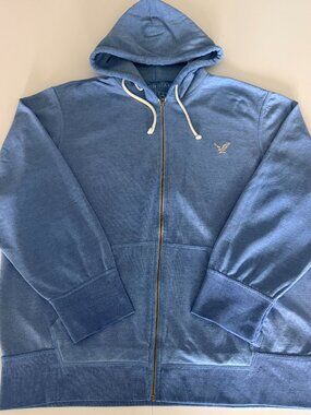 American Eagle Outfitters Hoodie Sweatshirt Mens 2XL Blue Full Zip Fleece Logo